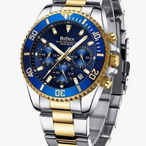 Mens Watches Chronograph Stainless Steel Waterproof Date Analog Quartz Watch